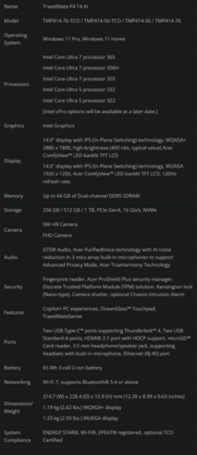 Spécifications du TravelMate P4 14 AI