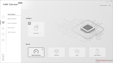 Cinq profils d'alimentation prédéfinis : Smart Auto AI, Haute performance, Équilibré, Silencieux et Super batterie