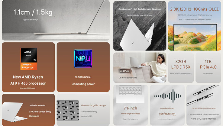 Principales caractéristiques du Zenbook 16 Air 2026 chinois avec AMD Ryzen 9 (Image source : Asus - edited)
