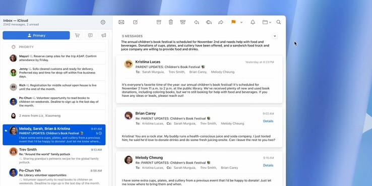 macOS 15.4 revoit le design de l'application Mail de Apple. (Source de l'image : 9to5Mac)