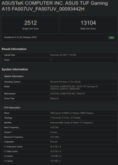 Liste Geekbench de Ryzen 9 8940H (image via Geekbench)