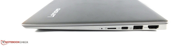 Côté droit : micro SD, USB C 3.1 Gen1, USB A 3.0, HDMI.