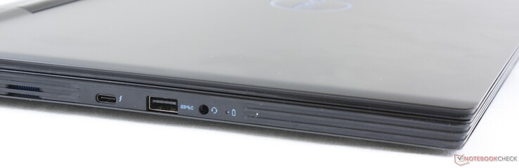Côté gauche : USB C + Thunderbolt 3, USB A 3.1, combo audio 3,5 mm.