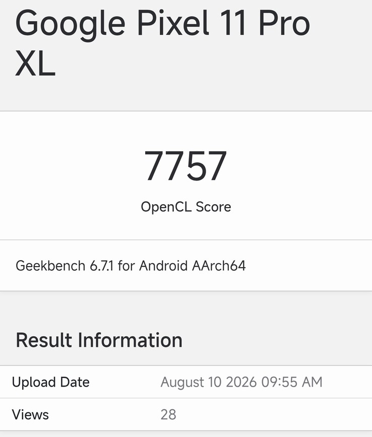 Le Pixel 11 Pro XL sur Geekbench Compute