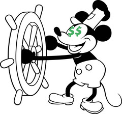 Disney augmente à nouveau les prix de ses services de streaming, un an seulement après la dernière hausse. Mickey Mouse en photo. (Image : Steamboat Willy de Disney [dans le domaine public] avec modifications)