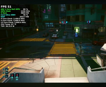 Cyberpunk 2077 sur un mini PC Intel Core Ultra 7 356H à 51 FPS