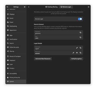 GNOME 46 prend en charge la connexion via le protocole distant RDP (Image : GNOME).