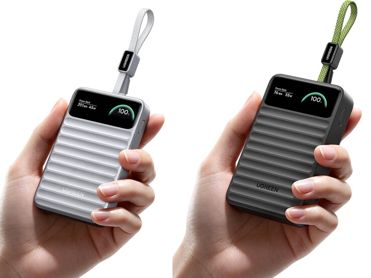À gauche : la version 10 000 mAh en argent. À droite : le modèle 20 000 mAh en noir.