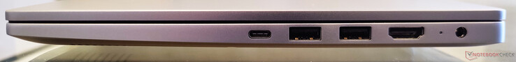 Droite : USB 3.1 Gen1 Type-C, 2x USB 3.1 Gen1 Type-A, sortie HDMI 1.4b, indicateur d'alimentation, port de charge