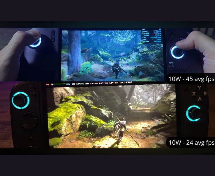 La MSI Claw 8 AI+ et la Lenovo Legion Go 2 exécutent Black Myth: Wukong à 10 W, affichant respectivement 45 FPS et 24 FPS.
