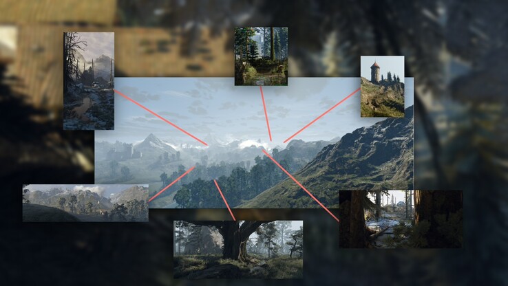 Une image montrant les différentes régions de Wild Monster Hunt. (Source de l'image : Aeltoth - Nexus Mods)