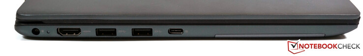 A gauche : Alimentation électrique, HDMI 1.4b, 2x USB-A 3.1 Gen.1, USB-C 3.1 Gen 1 (DisplayPort, chargement)