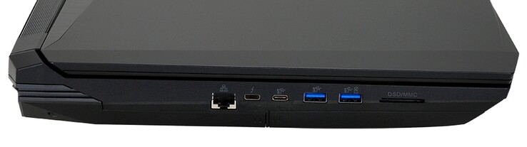 Côté gauche : Gigabit RJ-45, Thunderbolt 3, USB C 3.0, 2 USB 3.0, lecteur de carte SD.