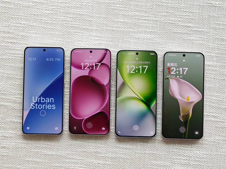 Le "OnePlus 15T" (quatrième à droite) et les autres smartphones compacts. (Source : Digital Chat Station via Weibo)