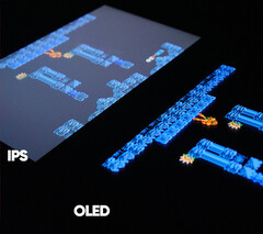 Gros plan sur la Switch Lite avec les écrans IPS et OLED. (Source de l&#039;image : @TakiUdon_)