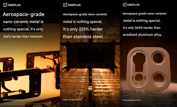 Le corps en métal nano-céramique de qualité aérospatiale du OnePlus 15 est réputé pour sa robustesse (Image source : OnePlus - machine translated)