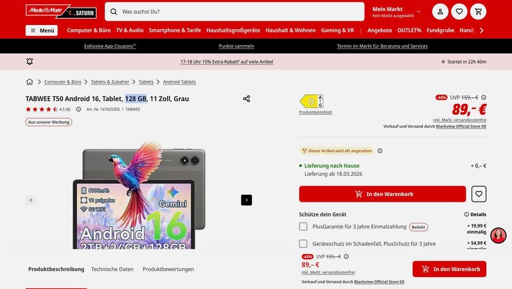 Le Tabwee T50 est commercialisé dans plusieurs régions avec une mémoire vive de 6 Go et un espace de stockage de 128 Go.