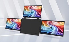 L'image montre le moniteur portable Acer PD163Q-P3, composé d'un boîtier central entouré de trois écrans de 15,6 pouces en 1080p situés sur les côtés