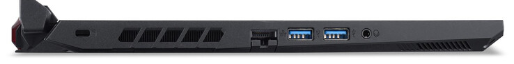 Côté gauche : Emplacement pour le verrouillage des câbles, Gigabit Ethernet, 2x USB 3.2 Gen 1 (Type-A), audio combo