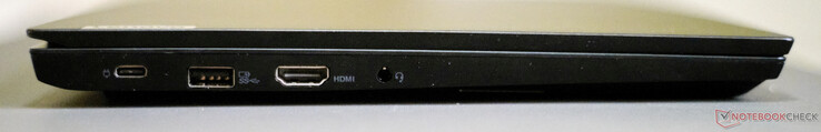 À gauche : USB-C 3.2 Gen 1 (y compris DisplayPort 1.2 + chargement), USB-A 3.2 Gen 1, HDMI 1.4b, jack