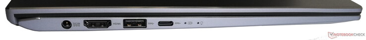Côté gauche : entrée secteur, HDMI, 1 USB A 3.1 Gen 1, 1 USB C 3.1 Gen 1.