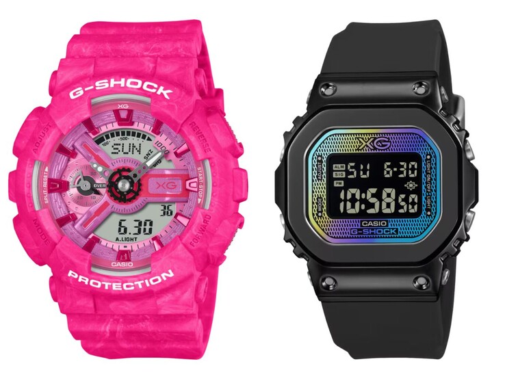 Les Casio G-Shock GMA-S110XG-4A (à gauche) et GM-S5600XG-1 (à droite)