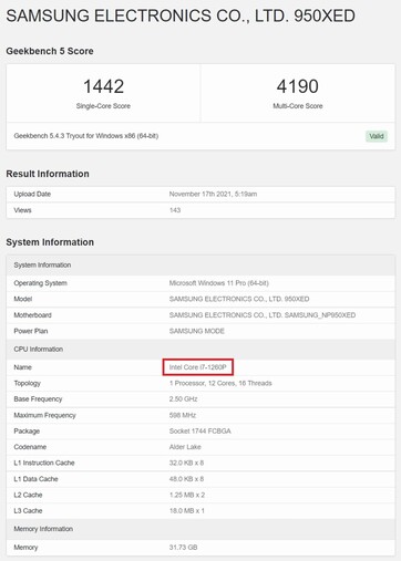 Ancien banc Samsung. (Image source : Geekbench)