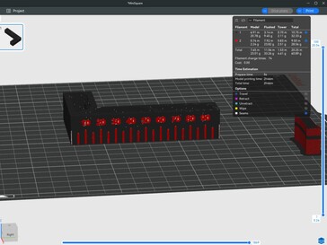 Aperçu de la tranche Mini Square dans Elegoo Slicer sur Windows montrant le temps d'impression estimé et les changements de couleur.