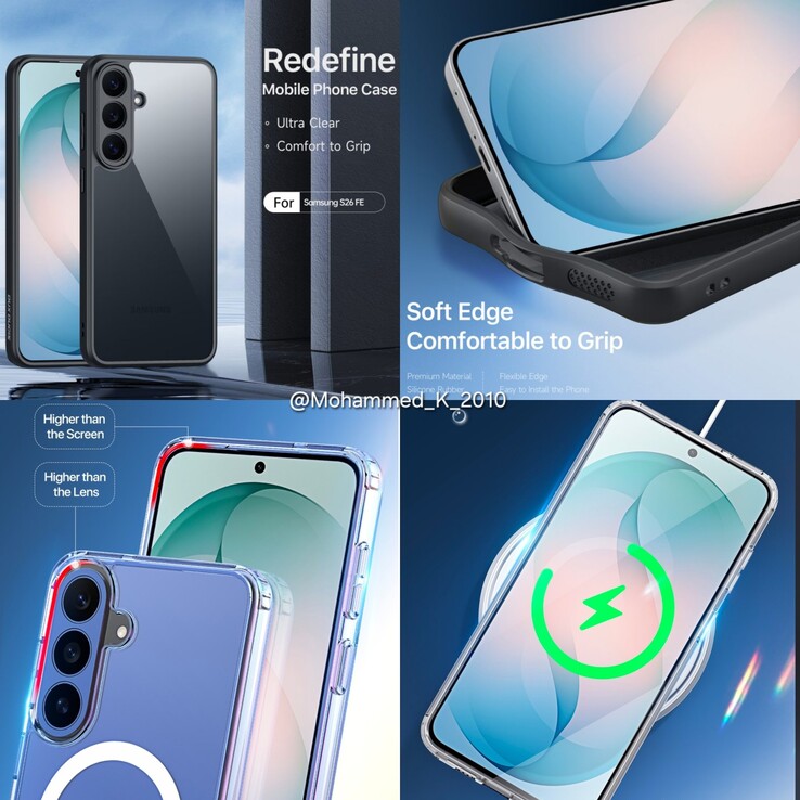 Fuite d'images de l'étui du Galaxy S26 FE.