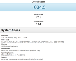 MSI Summit E16 Flip Evo avec Intel Core i7-12700H et Arc A370M sur PugetBench. (Image Source : Videocardz)