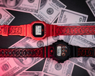 La Casio G-Shock DW-6900SFE25-1 et la DW-5600SFE25-4 rouge sur fond de billets de 100 dollars. (Source de l'image : Casio Italie)