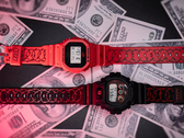 La Casio G-Shock DW-6900SFE25-1 et la DW-5600SFE25-4 rouge sur fond de billets de 100 dollars. (Source de l'image : Casio Italie)