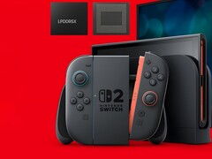 Mémoire LPDDR5X présentée au-dessus de la Switch 2 (Source de l'image : Samsung, Nintendo of America avec modifications)