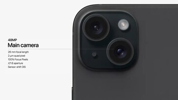 Apple a mis à jour les spécifications de l'appareil photo principal de l'iPhone 15 et 15 Plus. (Source de l'image : Apple)