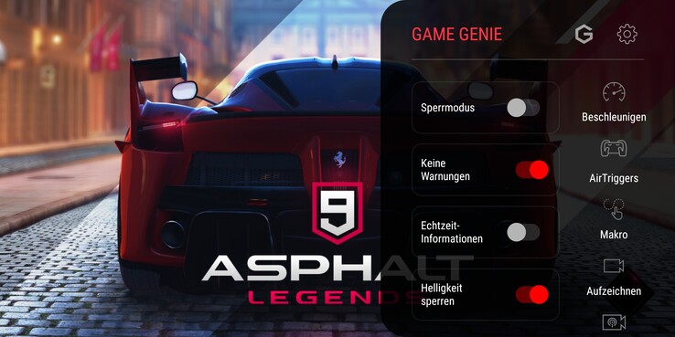 Asus ROG Phone - Menu pop-up Game Genie.