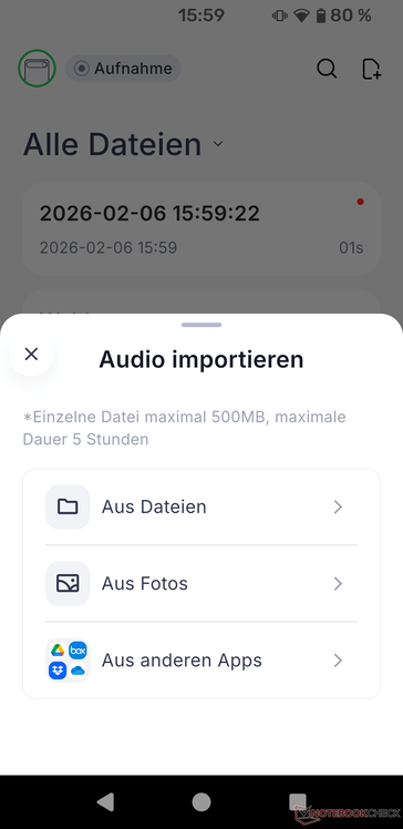 Comulytic Note Pro offre la possibilité d'importer des fichiers audio de tout type.