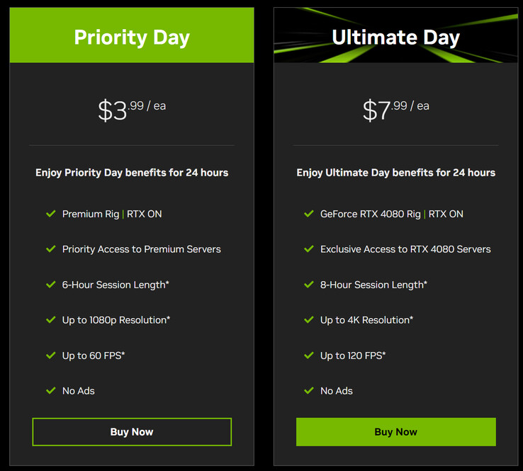 Paliers Day Pass (Source de l'image : Nvidia)