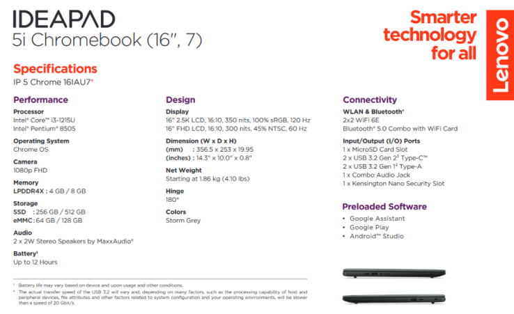 Lenovo IdeaPad 5i Chromebook spécifications (image via Lenovo)