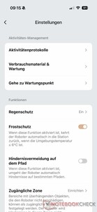 Menu avec réglages