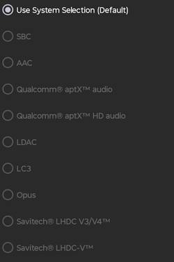 Codecs audio Bluetooth disponibles