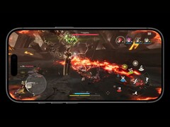 Jeu sur l&#039;iPhone 17 Pro Max équipé de la puce A19 Pro, montrant des combats de haute intensité avec des graphismes détaillés et des commandes à l&#039;écran. (Source de l&#039;image : Apple)