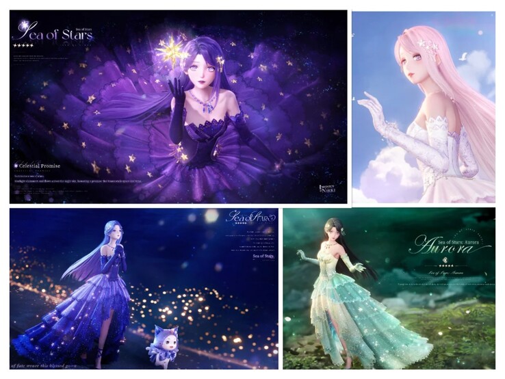 La tenue Mer d'étoiles peut être transformée en plusieurs couleurs. (Source : Infinity Nikki via Reddit)