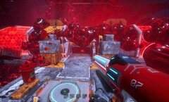 Capture d&#039;écran Steam d&#039;Astrometica montrant un bâtiment couvert de glu rouge