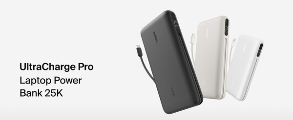 La Belkin UltraCharge Pro Laptop Power Bank 25K n'est disponible qu'en noir, bien que l'image ci-dessus montre trois options de couleur.