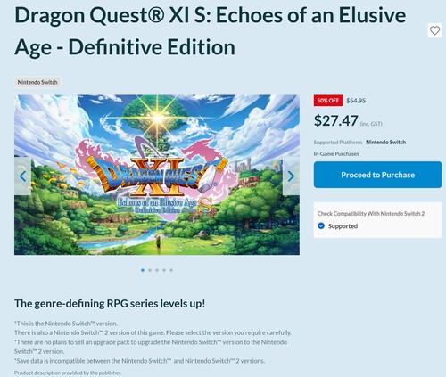 Avertissements pour Dragon Quest XI S : Echoes of an Elusive Age - Definitive Edition version Switch