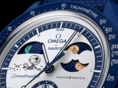 La nouvelle montre Mission to Earthphase - Moonshine Gold (photo) possède un indicateur de phase de lune sur le cadran de 2 heures et un indicateur de phase de terre à 10 heures. (Source de l&#039;image : Swatch)