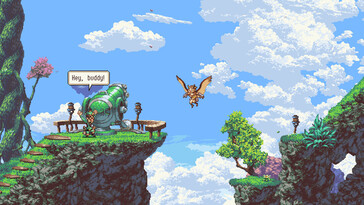 Une image montrant Geddy et Otus dans Owlboy.
