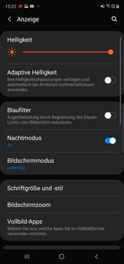 Galaxy Note 10, réglages d'écran - Mode nuit.