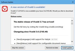 Notification de la mise à jour du navigateur Vivaldi 3.7 mi-mars 2021 (Source : Own)