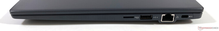 À droite : lecteur microSD, USB-A 3.2 Gen.1 (alimenté), Gigabit Ethernet, verrou Kensington